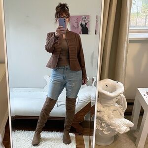 CHOCOLATE BROWN JACKET MILITARY STYLE EYE HOOK CLOSURE COTTON BLEND PETITE